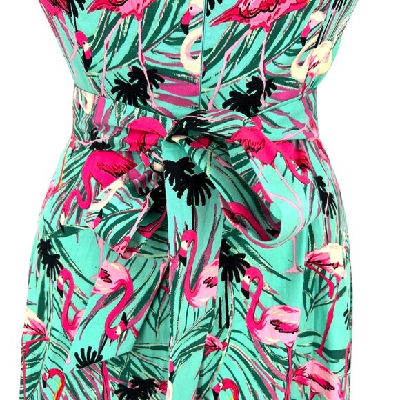 Retro Tropical Flamingo Print Sleeveless A-Line Summer Dress Size Small - Picture 9 of 13